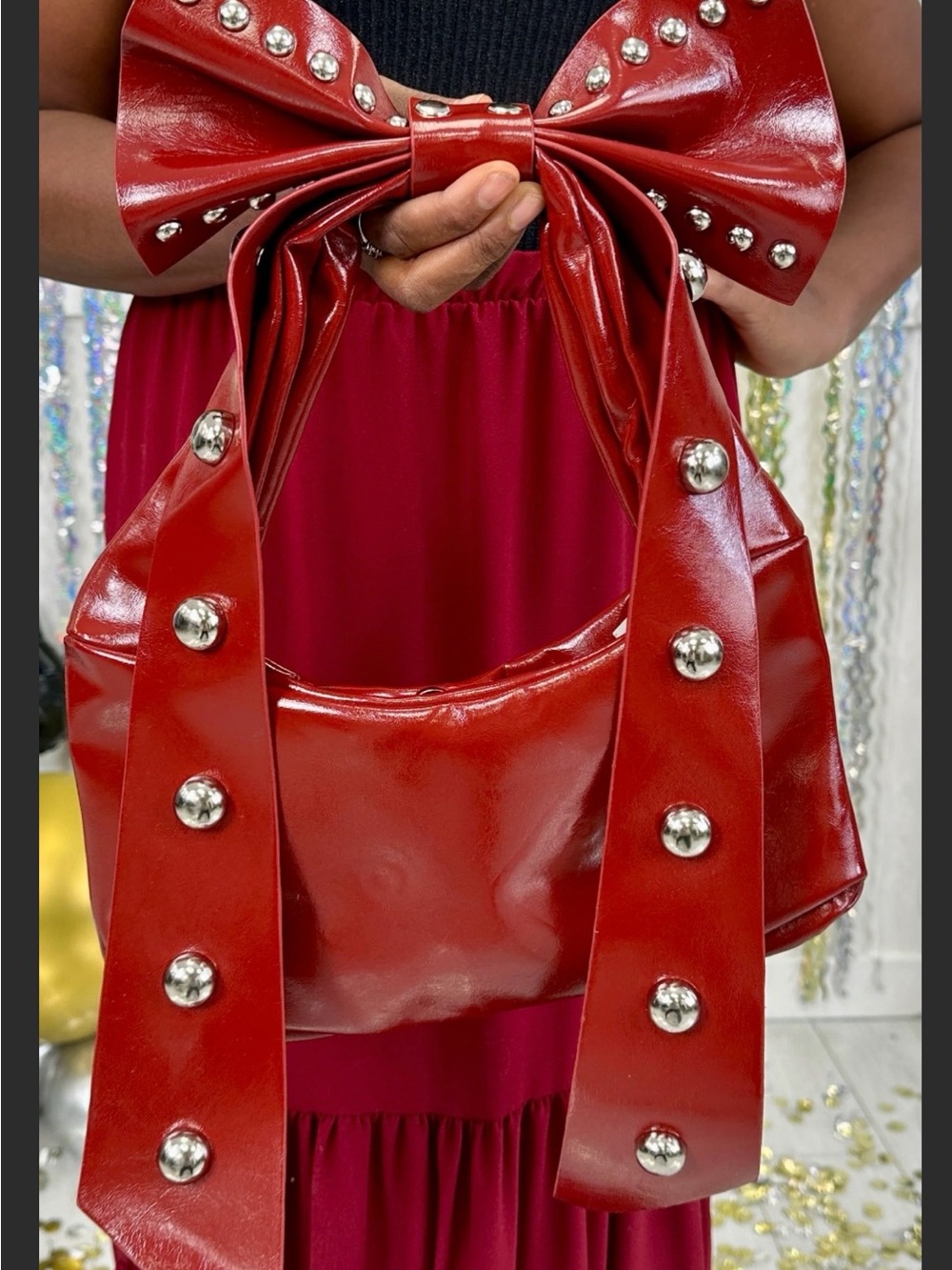 NWT dark red bow bag